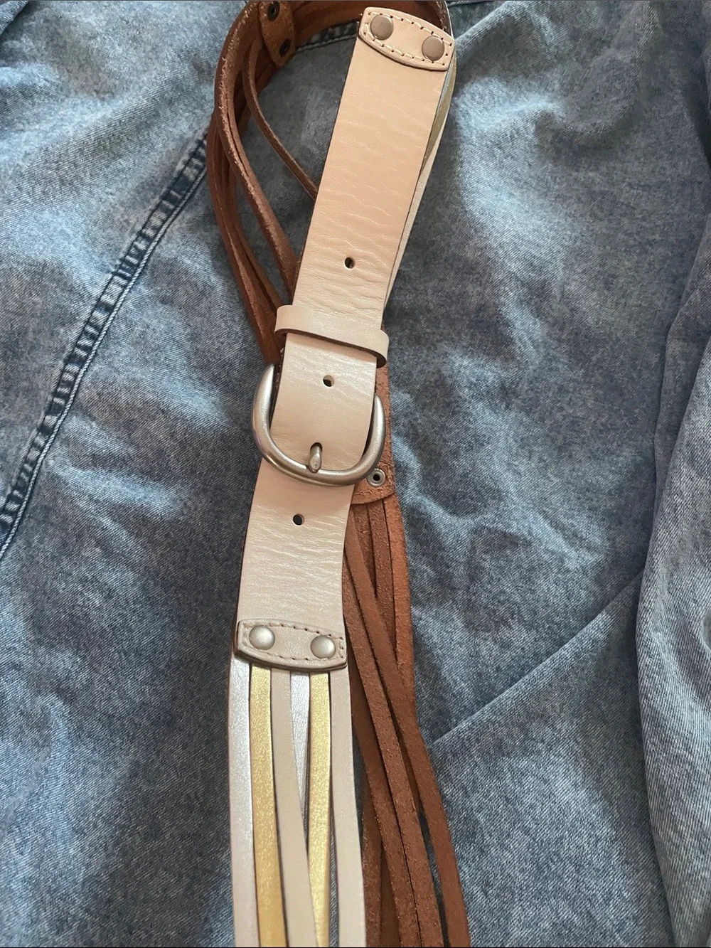 Fossil White Braided Multi Color Boho Belt